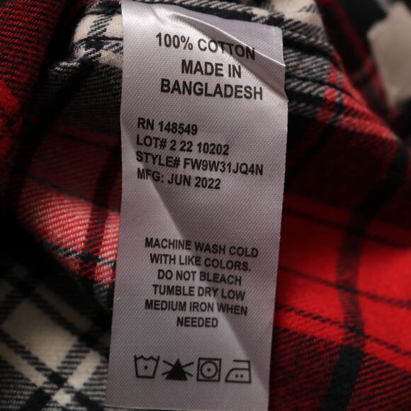 Free Planet Red White Blue Plaid Flannel Button Down Shirt Men's Size S - Picture 8 of 10